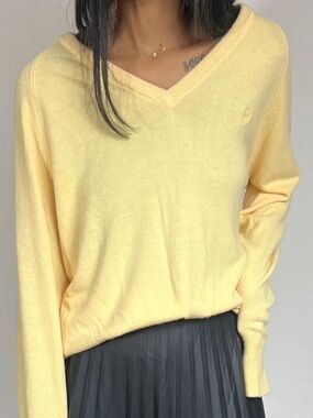 Vintage Christian Dior Pale Yellow V Neck Sweater